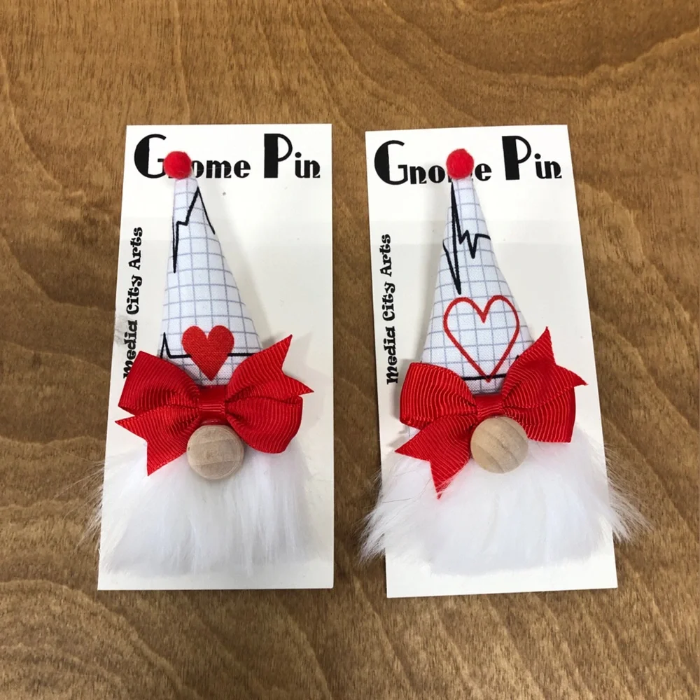 Medical Gnome Pin Brooch Handmade Gift Guide Bow Magnetic Heart Throb Healthcare - Picture 2 of 4